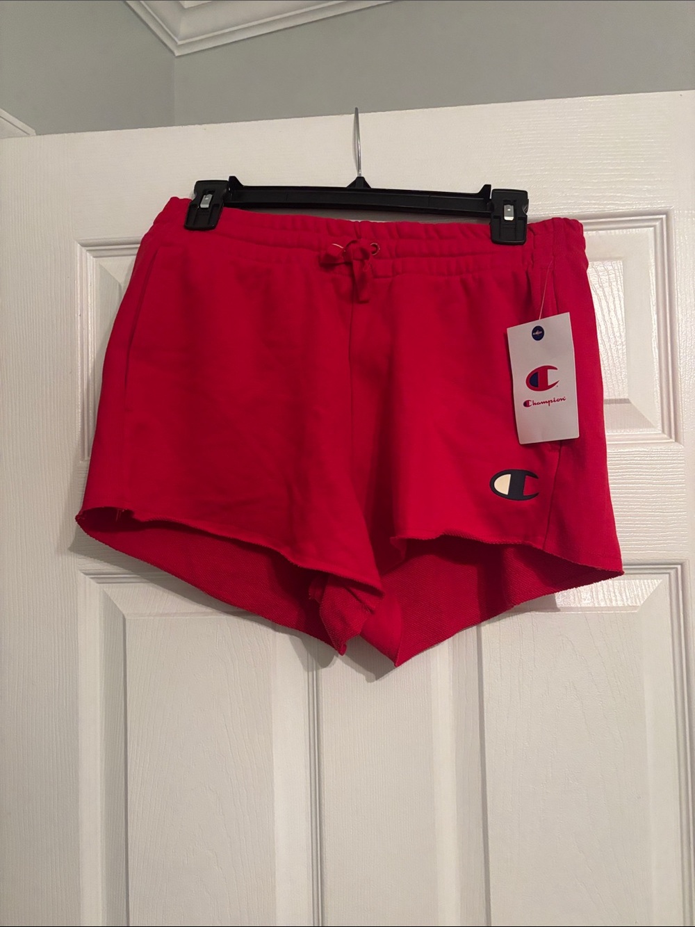 Champion Women's Bright Red Athletic Shorts with Logo